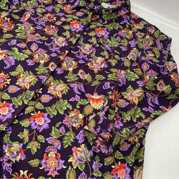 Roamans Shirt Woman 2X  Purple Floral Button Up Long Sleeve Tunic  Side Colorful - Picture 7 of 11